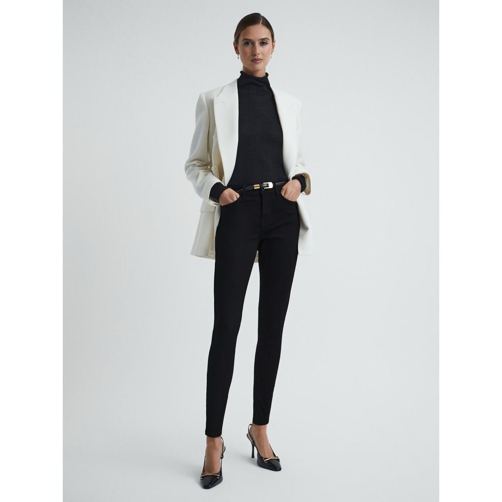 REISS Black High Rise Skinny Jeans Stretch Designer Denim Size 26 US 6